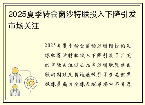 2025夏季转会窗沙特联投入下降引发市场关注